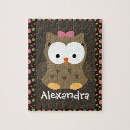 Cute Flicka Uggla, Rosa/Grönt/Brown Pussel