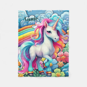 Cute flicka unicorn add namn fleecefilt
