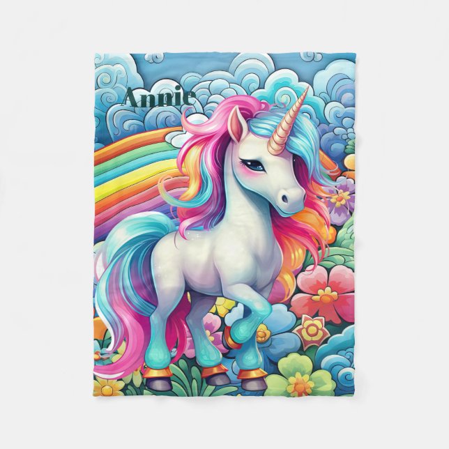 Cute flicka unicorn add namn fleecefilt (Framsidan)