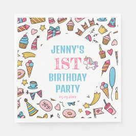 Cute Flicka Unicorn, oavsett ålder, Födelsedagsfes Pappersservett