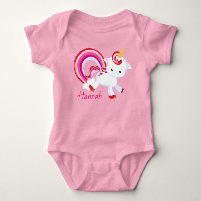Cute Flicka Unicorn Rainbow Personlig T Shirt (Framsida)