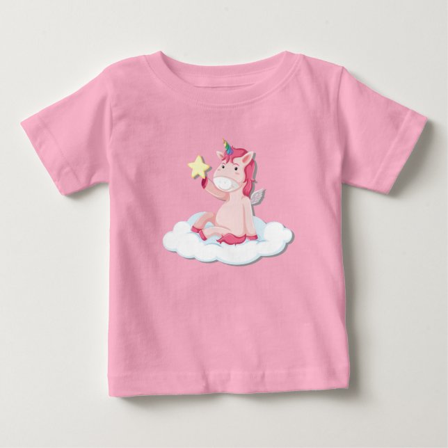 Cute Flicka Unicorn Rosa T Shirt (Framsida)