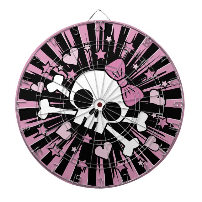 Cute Flickaktigt Skull och Korsben Darttavla (Framsidan)
