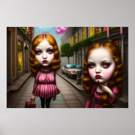 Cute-flickor som pockar på foto på gatan poster