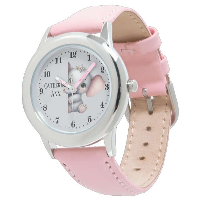 Cute-flickor som söker efter elefant i namn armbandsur (Vinklad)