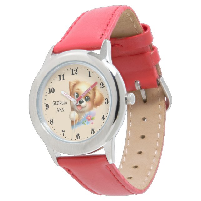 Cute-flickor som söker valp i namn armbandsur (Vinklad)