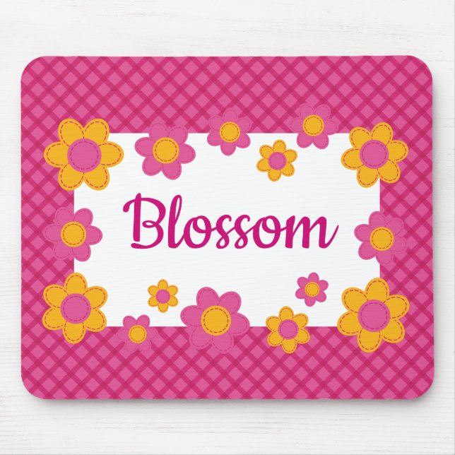 Cute-flickorna namn rosa, gula blommor plaid mönst musmatta (Framsidan)