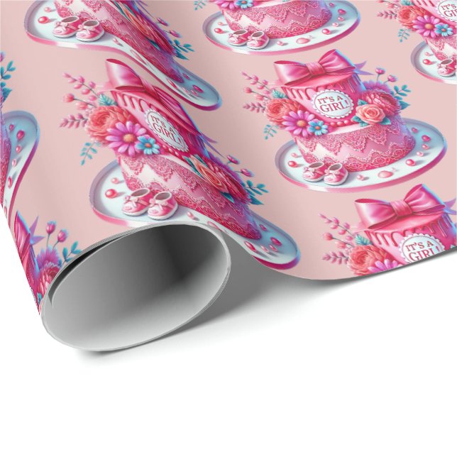 Cute-flickornas babyduschkaka, tippad party presentpapper (Rullad Hörn)