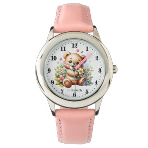 Cute-flickors blombeklädnad, lägg till namn armbandsur