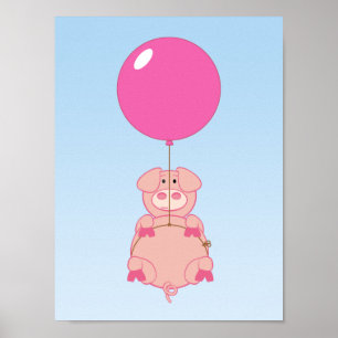 Cute Flies Gris och Balloon Poster