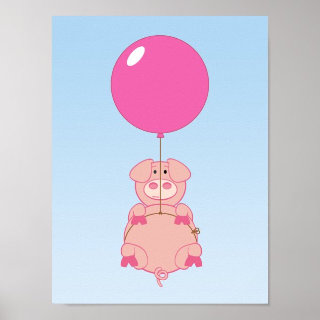 Cute Flies Gris och Balloon Poster (Framsidan)