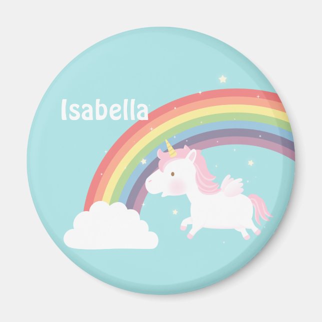 Cute Flies Unicorn Rainbow for Girls Magnet (Framsidan)