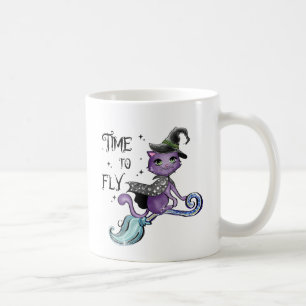Cute Flies Witch Cat   Flygtid Kaffemugg