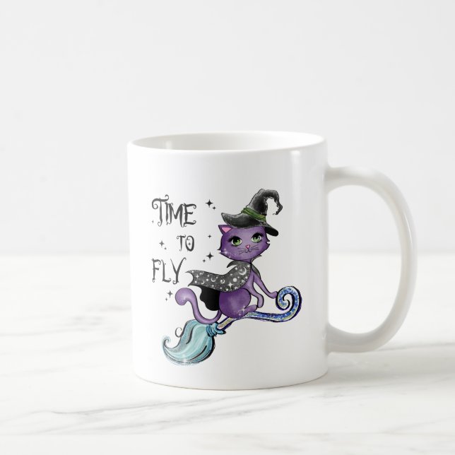 Cute Flies Witch Cat | Flygtid Kaffemugg (Höger)