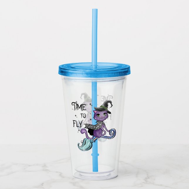 Cute Flies Witch Cat | Flygtid Take Away Mugg (Framsida)