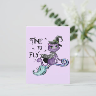 Cute Flies Witch Cat Flygtid Vykort