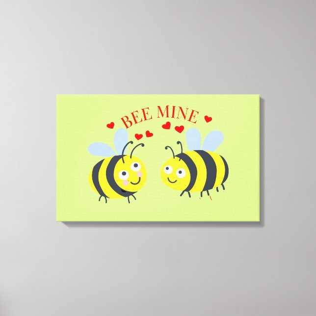 Cute Flirt Bee Mine kärlek Alla hjärtans dag Gift  Canvastryck (Framsida)