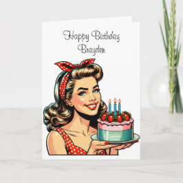 Cute Flirty Pinup Girl Birthday för honom Kort