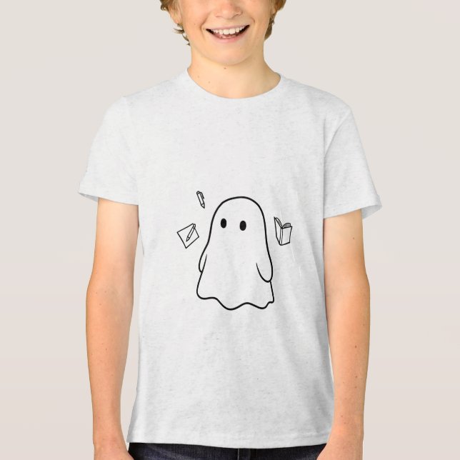 cute floating ghost with stationary t shirt (Framsida)