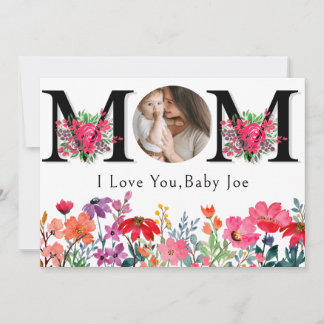 Cute FLORA LOVE YOU MOM Mother's Day Photo Holiday Julkort