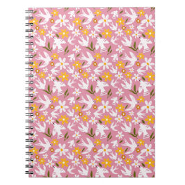 Cute Floral Bird Seamless Pattern Anteckningsbok