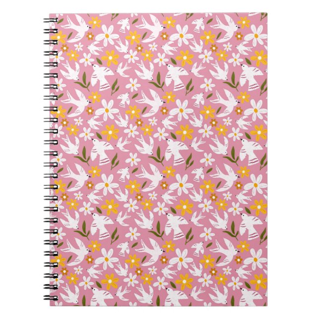 Cute Floral Bird Seamless Pattern Anteckningsbok (Framsidan)