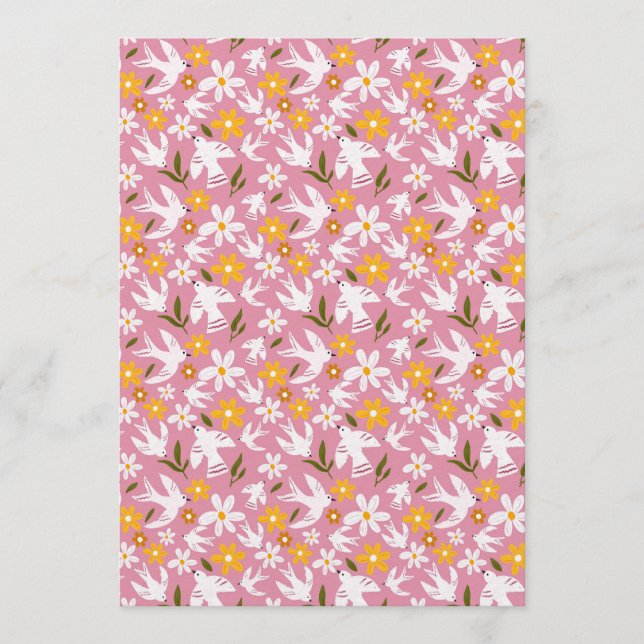 Cute Floral Bird Seamless Pattern Inbjudningar (Framsida)