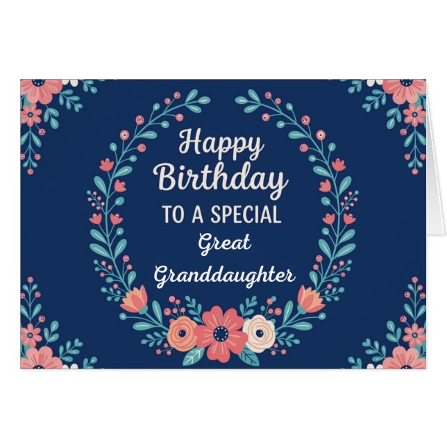 Cute Floral Birthday Card for Great Granddaughter Hälsningskort (Framsidan Horizontal)