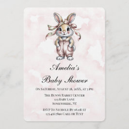 Cute Floral Bunny Girl Baby Shower Inbjudningar