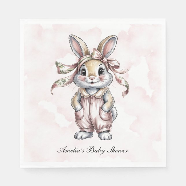 Cute Floral Bunny Girl Baby Shower  Pappersservett (Framsidan)