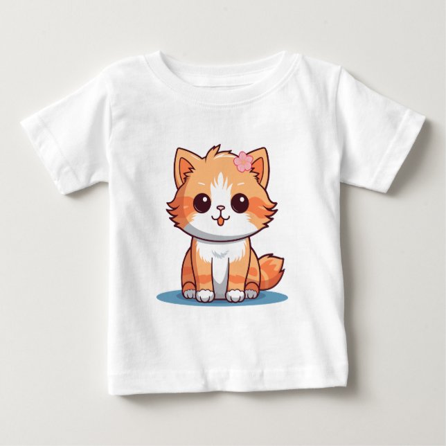 Cute Floral Cat Baby T-Shirt (12–24M) (Framsida)