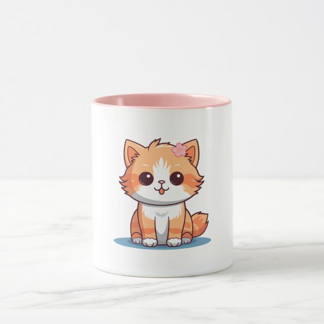 Cute Floral Cat Mug – Soft Pastel Aesthetic Kitten Mugg (Center)
