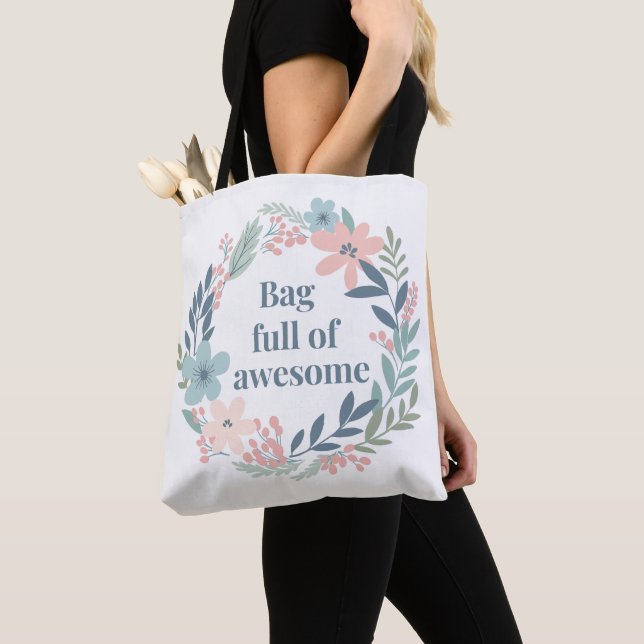 Cute Floral Design, Positive Quote Gift for Women Tygkasse (Närbild)