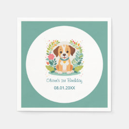  Cute Floral Dog Puppy Kids Birthday Party Pappersservett
