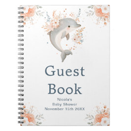 Cute Floral Dolphin Baby Shower Guest Book Anteckningsbok