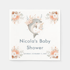 Cute Floral Dolphin  Baby Shower Pappersservett