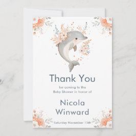 Cute Floral Dolphin Baby Shower  Tack Kort