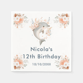 Cute Floral Dolphin Birthday Party Pappersservett