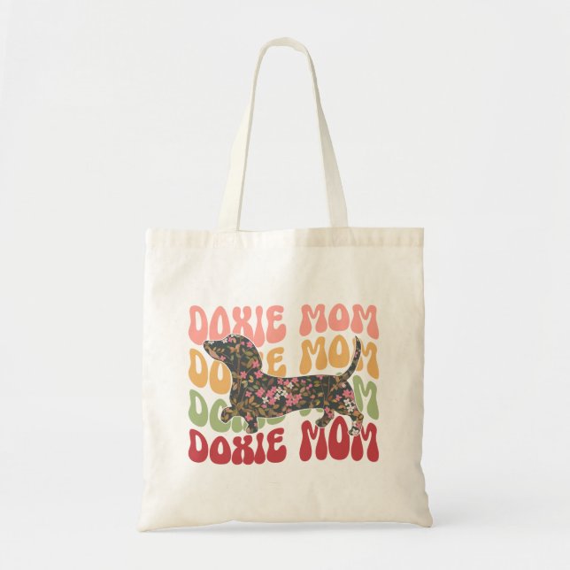 Cute Floral Doxie mamma Tote Bag Tygkasse (Framsidan)