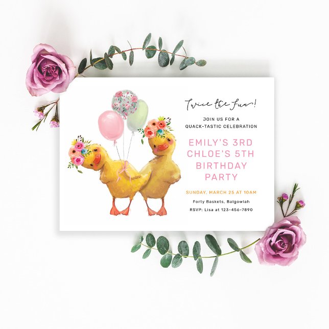 Cute Floral Ducks Joint Birthday Party Inbjudningar (Skapare uppladdad)