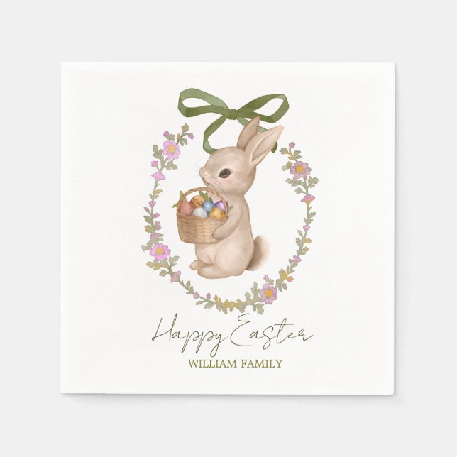Cute Floral Easter Rabbit Pappersservett (Framsidan)