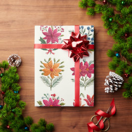 Cute Floral Folk Christmas Presentpapper