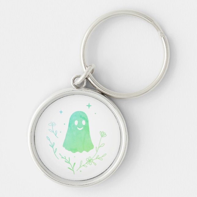 cute floral ghost aesthetic patch rund silverfärgad nyckelring (Framsidan)