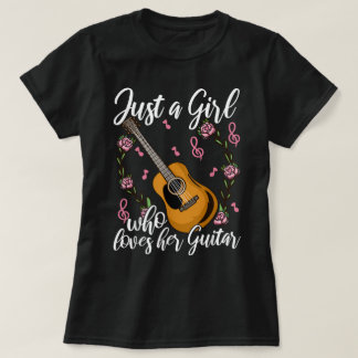 Cute Floral Guitar Girl Design T Shirt