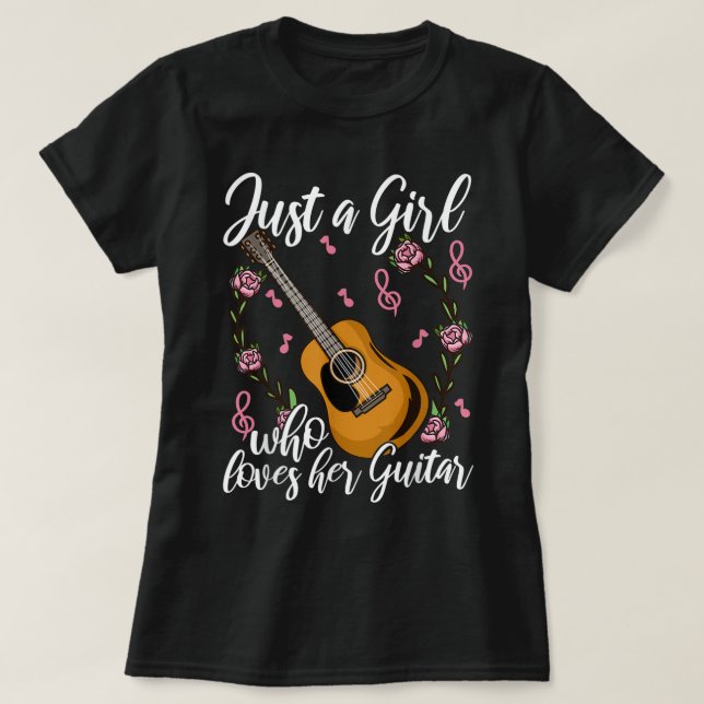 Cute Floral Guitar Girl Design T Shirt (Design framsida)