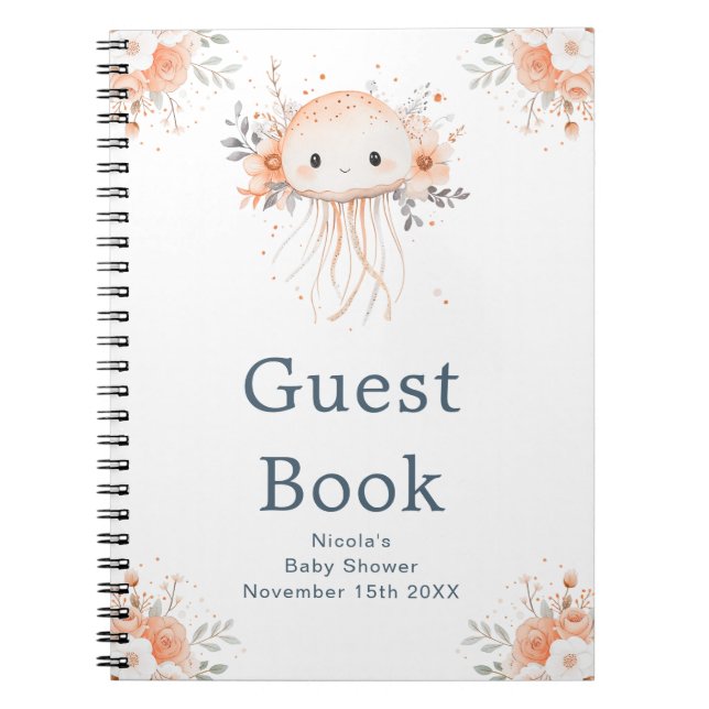 Cute Floral Jellyfish Baby Shower Guest Book Anteckningsbok (Framsidan)