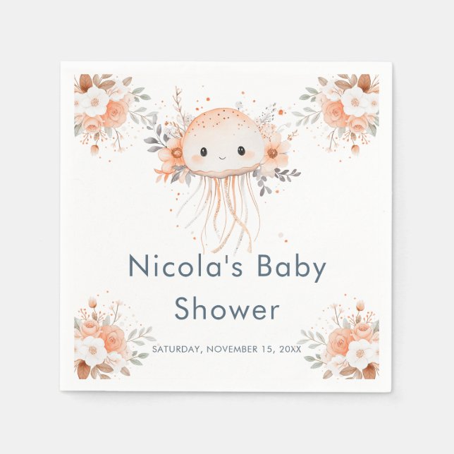 Cute Floral Jellyfish Baby Shower Pappersservett (Framsidan)