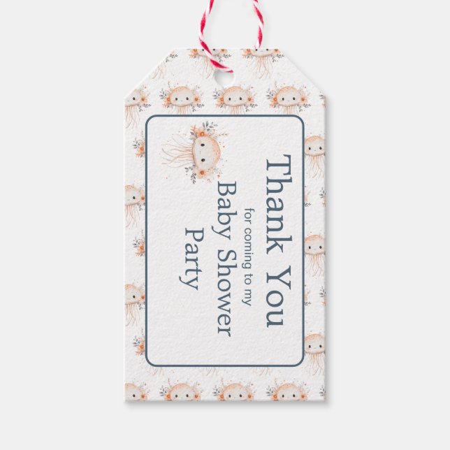 Cute Floral Jellyfish Baby Shower Presentetikett (Framsidan)