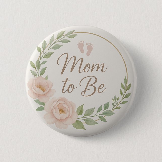 Cute Floral Mom to Be  Button Knapp (Framsida)