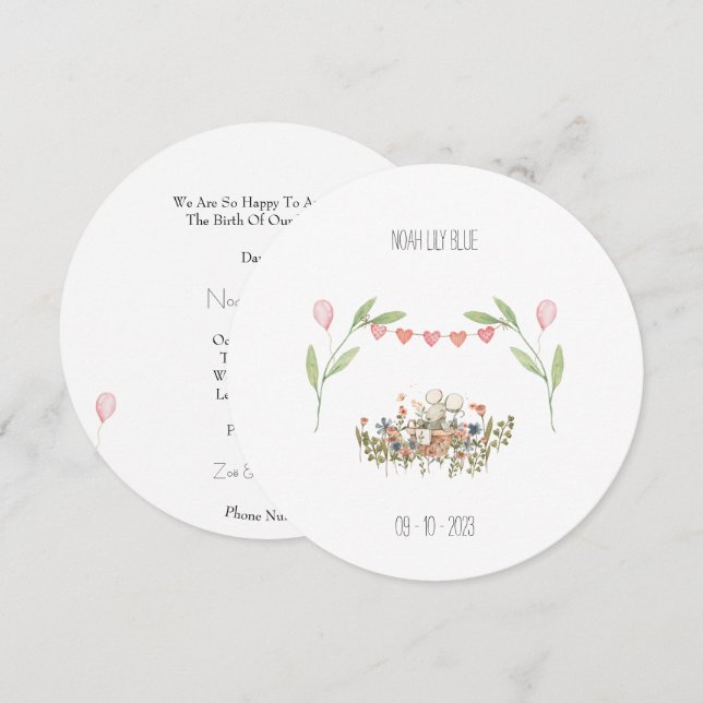 Cute Floral Mouse In Flowers With Flags Card Inbjudningar (Fram/baksida)